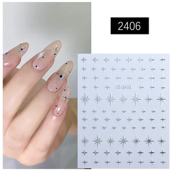 3D Nail Art Stickers – Red Black & White Love Hearts Stars & Clouds - AJO2406 / CHINA