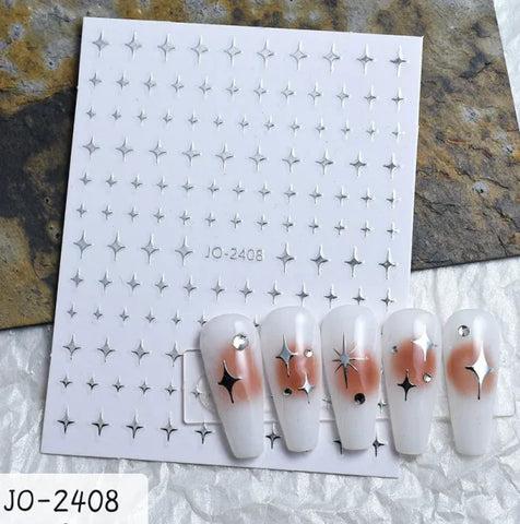 3D Nail Art Stickers – Red Black & White Love Hearts Stars & Clouds - AJO2408 / CHINA