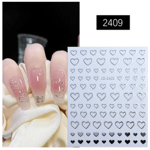 3D Nail Art Stickers – Red Black & White Love Hearts Stars & Clouds - AJO2409 / CHINA