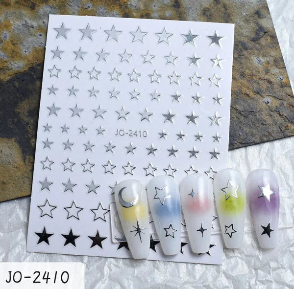 3D Nail Art Stickers – Red Black & White Love Hearts Stars & Clouds - AJO2410 / CHINA