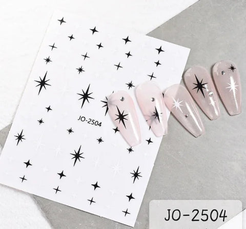 3D Nail Art Stickers – Red Black & White Love Hearts Stars & Clouds - AJO2504 / CHINA