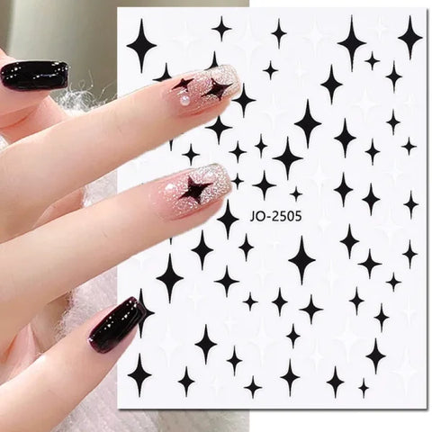 3D Nail Art Stickers – Red Black & White Love Hearts Stars & Clouds - AJO2505 / CHINA