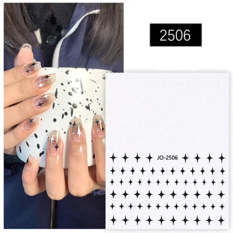 3D Nail Art Stickers – Red Black & White Love Hearts Stars & Clouds - AJO2506 / CHINA