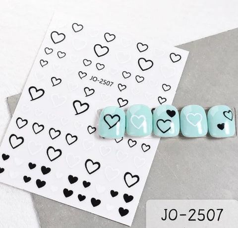 3D Nail Art Stickers – Red Black & White Love Hearts Stars & Clouds - AJO2507 / CHINA