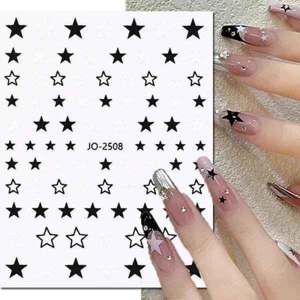 3D Nail Art Stickers – Red Black & White Love Hearts Stars & Clouds - AJO2508 / CHINA