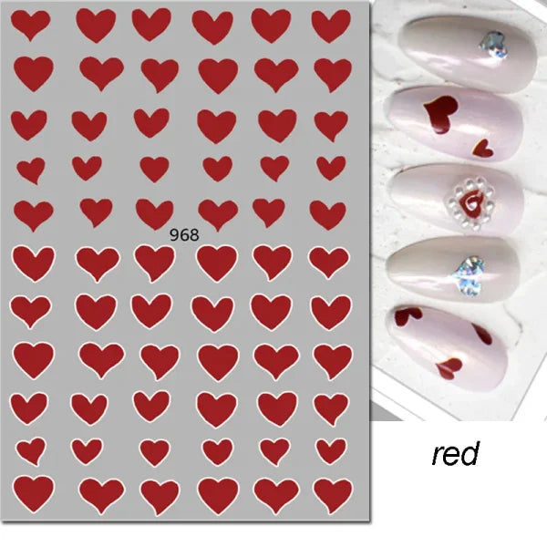 3D Nail Art Stickers – Red Black & White Love Hearts Stars & Clouds - AJO968 / CHINA