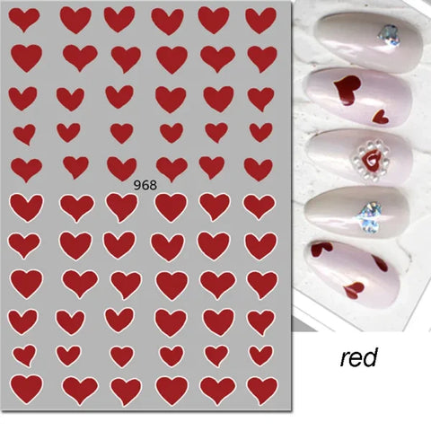 3D Nail Art Stickers – Red Black & White Love Hearts Stars & Clouds - AJO968 / CHINA