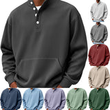 Mens Solid-Color Turtleneck Casual Long-Sleeve Polo Sweatshirt With Pockets For Men Spring Autumn Clothing Loose Button
