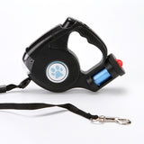 Retractable Dog Leash Equipped With Flashlight And Rubbish Bag Storage - Black