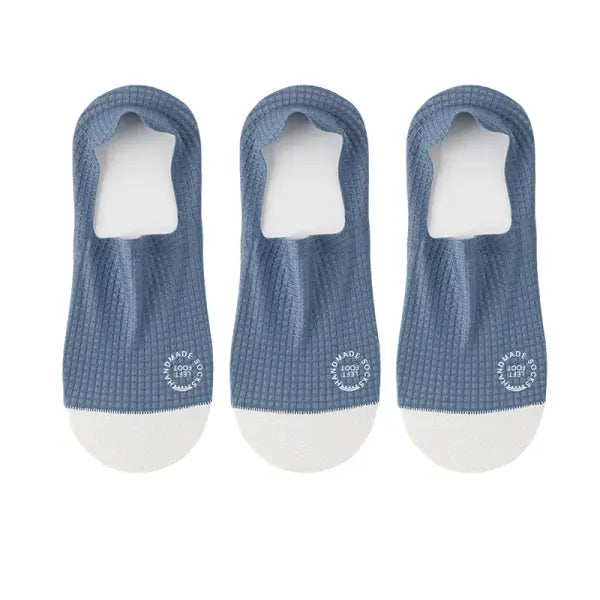 3pcs Sexually Suggestive No Men’s Waffle Knit Invisible Boat Socks - blue / EU 37-44