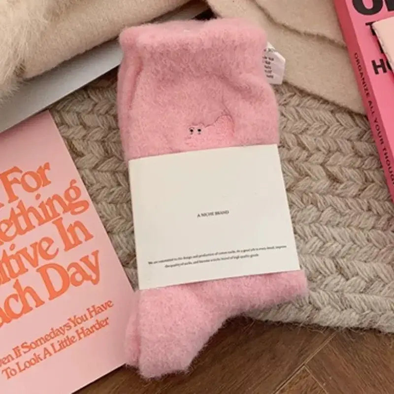 3Pairs Premium Feel Cute Cat Cozy Hairy Mink Velvet Socks Autumn Winter Hosiery Thickened Plush Warm Sleep Home Fluffy