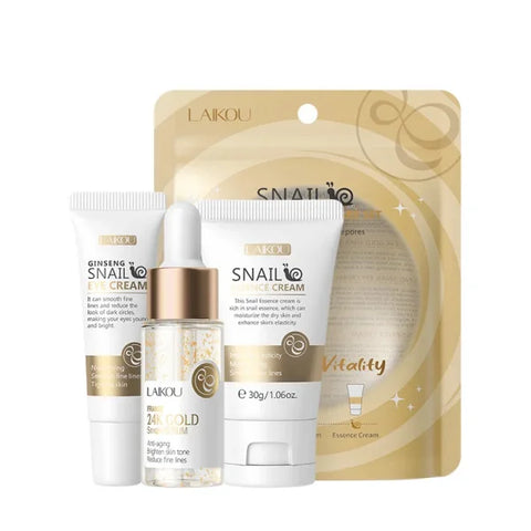 3pcs LAIKOU Vitamin C 24K Golden Sakura Skin Care Set – Face Cream Serum & Eye Cream for Moisturizing & Anti-Wrinkles
