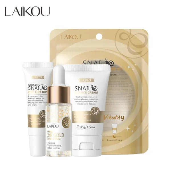 3pcs LAIKOU Vitamin C 24K Golden Sakura Skin Care Set – Face Cream Serum & Eye Cream for Moisturizing & Anti-Wrinkles