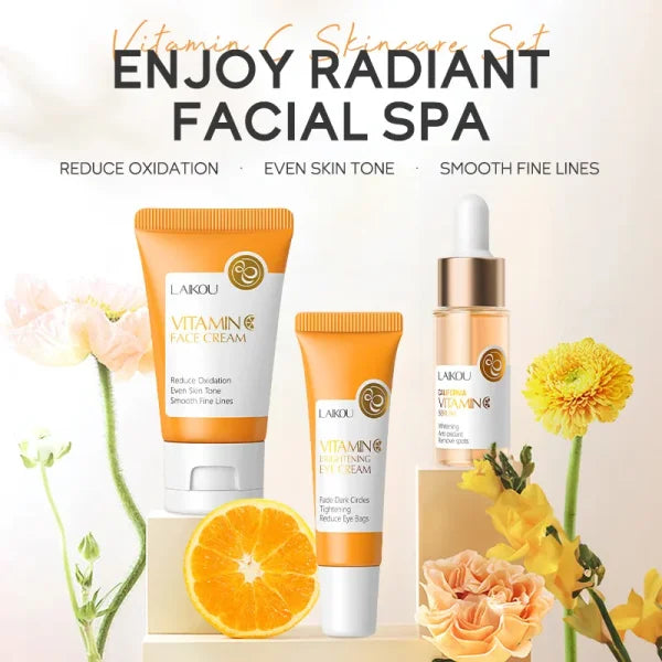 3pcs LAIKOU Vitamin C 24K Golden Sakura Skin Care Set – Face Cream Serum & Eye Cream for Moisturizing & Anti-Wrinkles