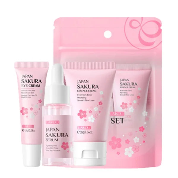 3pcs LAIKOU Vitamin C 24K Golden Sakura Skin Care Set – Face Cream Serum & Eye Cream for Moisturizing & Anti-Wrinkles