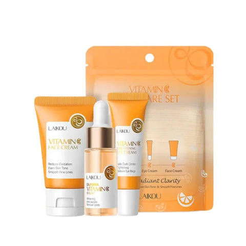 3pcs LAIKOU Vitamin C 24K Golden Sakura Skin Care Set – Face Cream Serum & Eye Cream for Moisturizing & Anti-Wrinkles