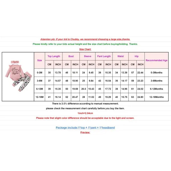 3PCS Baby Girl Autumn Outfit – Mama Print Long Sleeve Romper Love Heart Pants & Headband Set