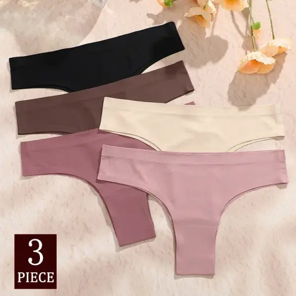 3pcs Seamless Brazilian Panties Ice Silk Low Waist Sexy Underwear