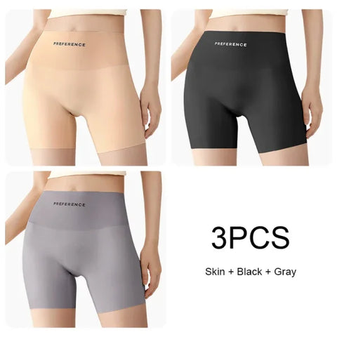 3PCS Seamless Protective Shorts for Women – Plus Size Ice Silk Safety Underwear Summer Comfort Intimates - Set 1