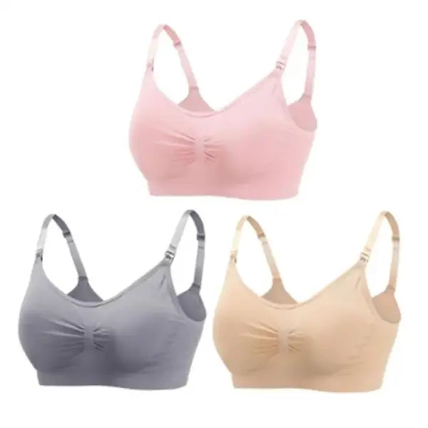 3-Pack Premium Cotton Nursing Bras – Seamless Maternity Breastfeeding Bra with Push Up Support - PGN / CN / L