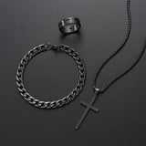3PCS Men’s Jewelry Set – Stainless Steel Cross Pendant Necklace Bracelet & Ring Hip Hop Daily Wear