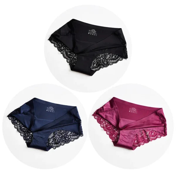 3PCS/Set Women’s Lace Underwear - Sexy Lingerie Big Size Silk Satin Briefs Soft and Cozy - XXL / Set 7 / 3pcs