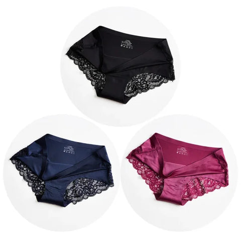 3PCS/Set Women’s Lace Underwear - Sexy Lingerie Big Size Silk Satin Briefs Soft and Cozy - XXL / Set 7 / 3pcs
