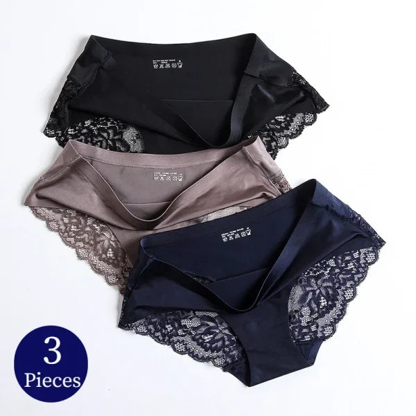 3PCS/Set Women’s Lace Underwear - Sexy Lingerie Big Size Silk Satin Briefs Soft and Cozy