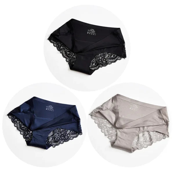 3PCS/Set Women’s Lace Underwear - Sexy Lingerie Big Size Silk Satin Briefs Soft and Cozy - XXL / Set 8 / 3pcs