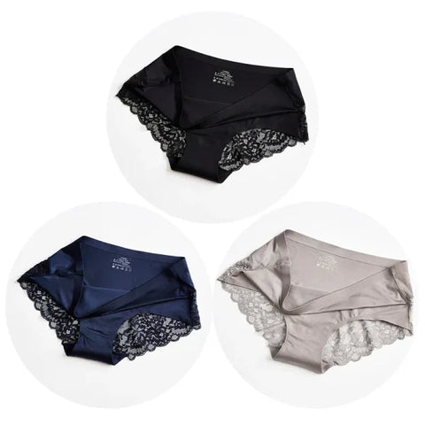 3PCS/Set Women’s Lace Underwear - Sexy Lingerie Big Size Silk Satin Briefs Soft and Cozy - XXL / Set 8 / 3pcs