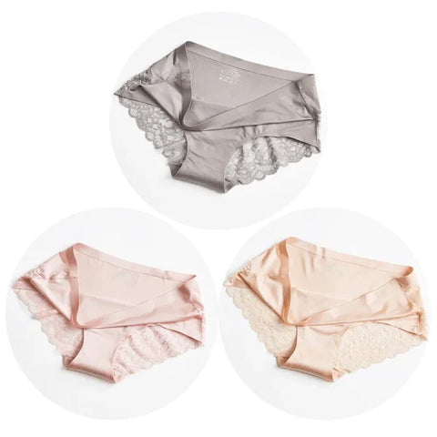 3PCS/Set Women’s Lace Underwear - Sexy Lingerie Big Size Silk Satin Briefs Soft and Cozy - L / Set 16 / 3pcs