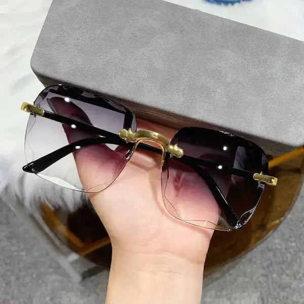 3pcs square rimless sunglasses for women (plastic lenses optical) – luxury shades - C1 / 3PCS