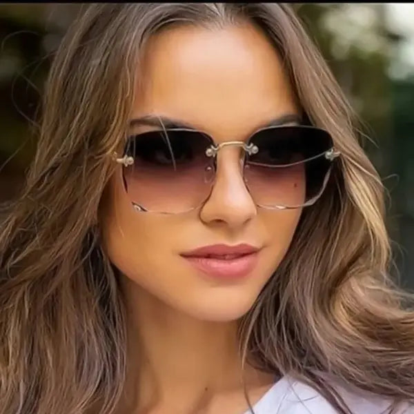 3pcs square rimless sunglasses for women (plastic lenses optical) – luxury shades - C1 / 3PCS