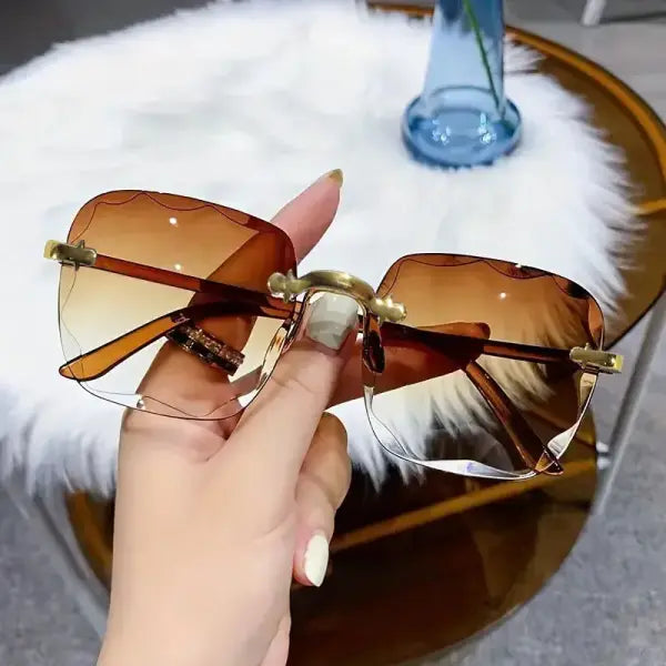 3pcs square rimless sunglasses for women (plastic lenses optical) – luxury shades - C1 / 3PCS