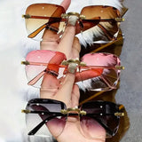 3pcs square rimless sunglasses for women (plastic lenses optical) – luxury shades - C1 / 3PCS