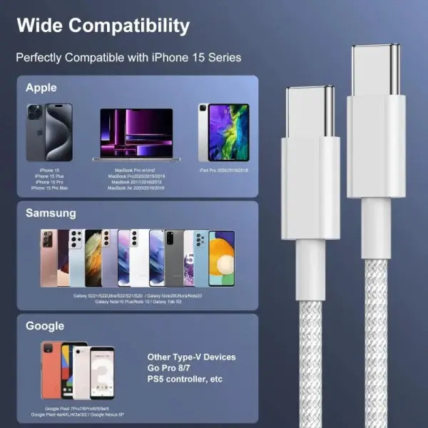 3PCS USB C Cable to USB C 100W Fast Charging Charger Cable Supports Fast Charging For iPhone 16 15 Samsung Xiaomi