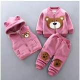 3PCS Toddler Winter Outfit – Baby Sweater Pants & Hooded Vest Set for Boys & Girls Warm Autumn Clothing - pink / 90