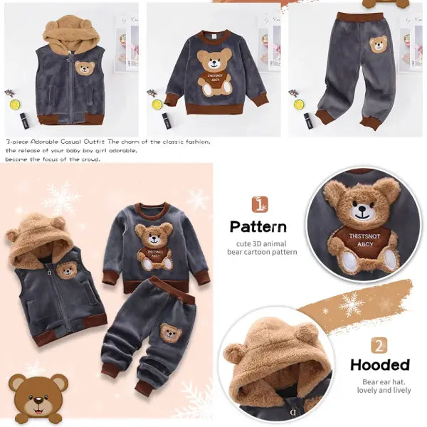 3PCS Toddler Winter Outfit – Baby Sweater Pants & Hooded Vest Set for Boys & Girls Warm Autumn Clothing
