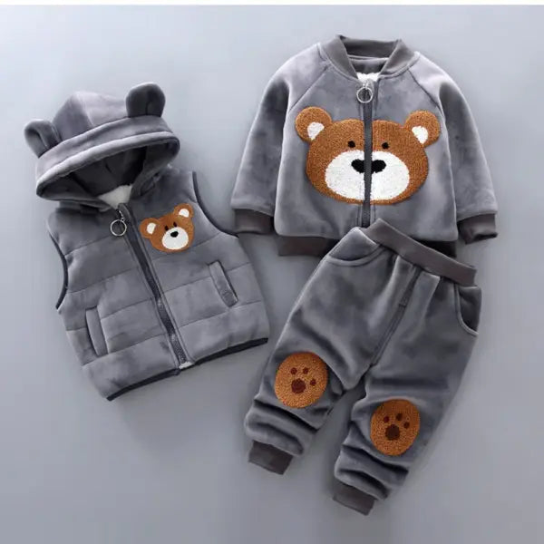 3PCS Toddler Winter Outfit – Baby Sweater Pants & Hooded Vest Set for Boys & Girls Warm Autumn Clothing - grey / 110 4T