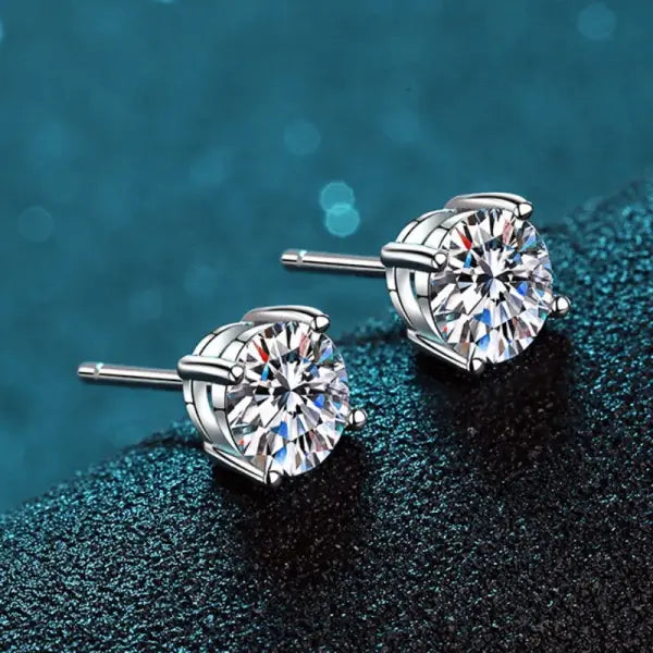 Moissanite Stud Earrings 18k White Gold Sterling Silver Plated Jewelry - silver color / 5mm