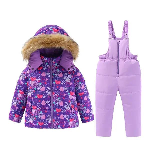 Kids Hooded Ski Suit – Warm Cotton Snowboard Jacket & Pants for Girls (4–8T) Winter Outdoor Sportswear - 3 / CHINA / 5T