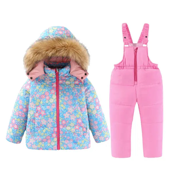Kids Hooded Ski Suit – Warm Cotton Snowboard Jacket & Pants for Girls (4–8T) Winter Outdoor Sportswear - green / CHINA