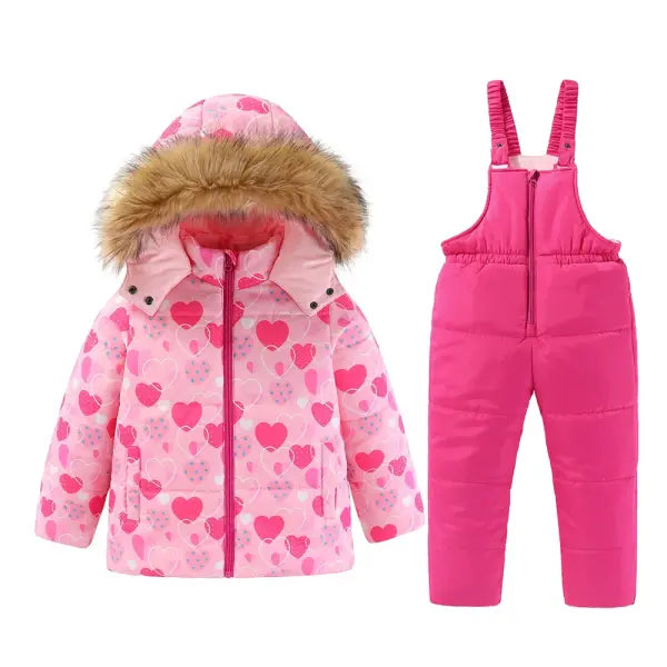 Kids Hooded Ski Suit – Warm Cotton Snowboard Jacket & Pants for Girls (4–8T) Winter Outdoor Sportswear - 2 / CHINA / 4T
