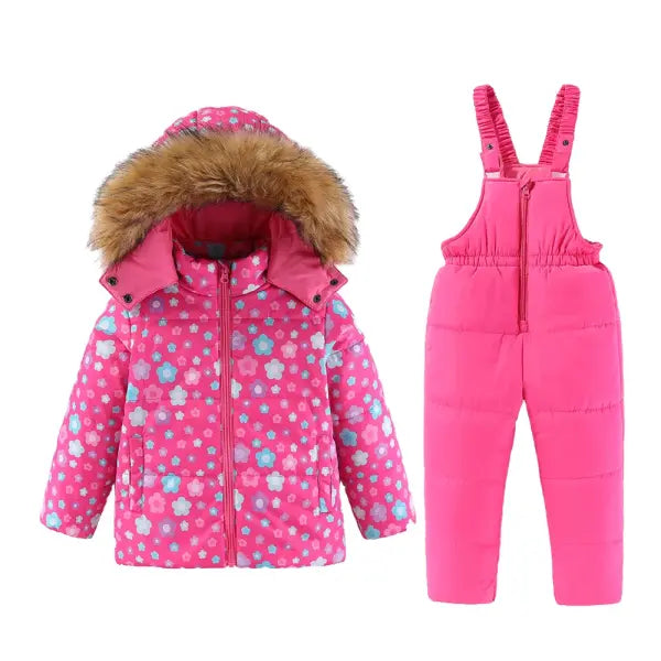 Kids Hooded Ski Suit – Warm Cotton Snowboard Jacket & Pants for Girls (4–8T) Winter Outdoor Sportswear - 5 / CHINA / 6T