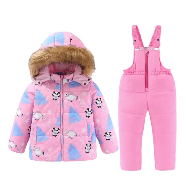 Kids Hooded Ski Suit – Warm Cotton Snowboard Jacket & Pants for Girls (4–8T) Winter Outdoor Sportswear - 6 / CHINA / 5T