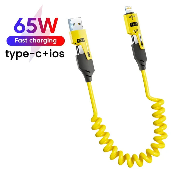 4-in-1 65W Fast Charging USB-C Cable – Zinc Alloy PD Cable - 1.5m yellow