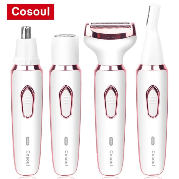 4-in-1 Electric Razor for Women - Painless Body Hair Trimmer for Armpit Bikini Arm Leg & Face - 4in1