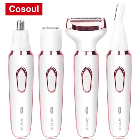 4-in-1 Electric Razor for Women - Painless Body Hair Trimmer for Armpit Bikini Arm Leg & Face - 4in1