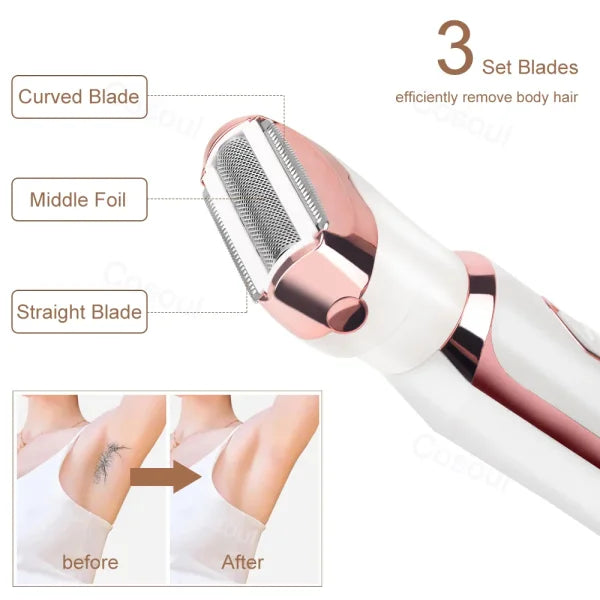 4-in-1 Electric Razor for Women - Painless Body Hair Trimmer for Armpit Bikini Arm Leg & Face - 4in1