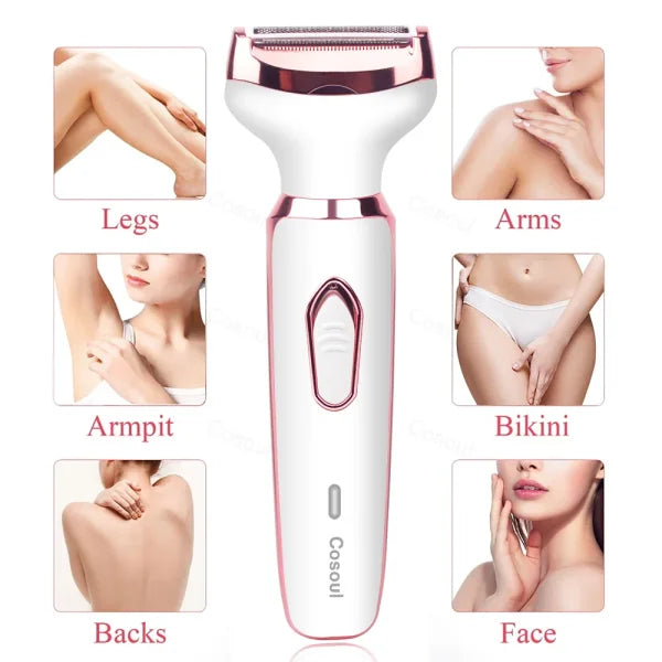 4-in-1 Electric Razor for Women - Painless Body Hair Trimmer for Armpit Bikini Arm Leg & Face - 4in1